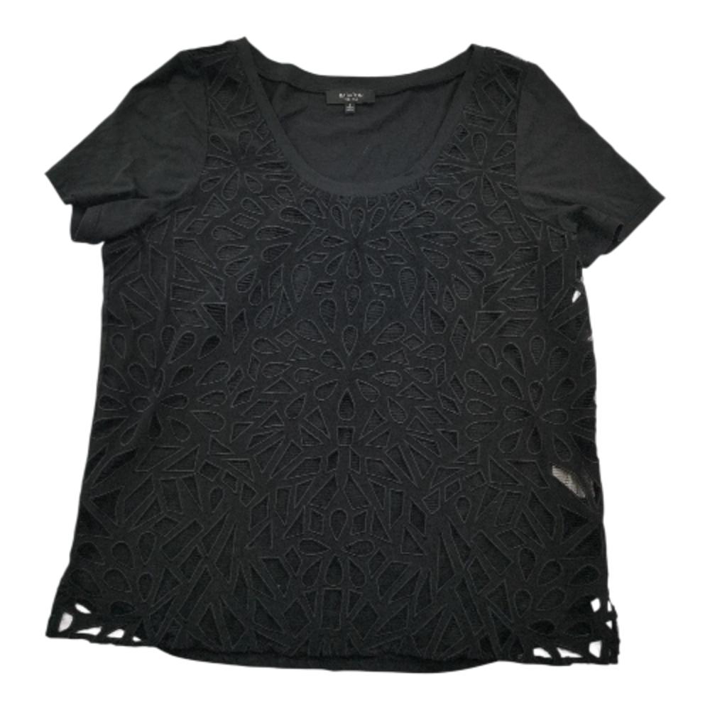 Babaton Black Cut Out Pattern Top Women  S Silk Front Short Sleeve Minimalist